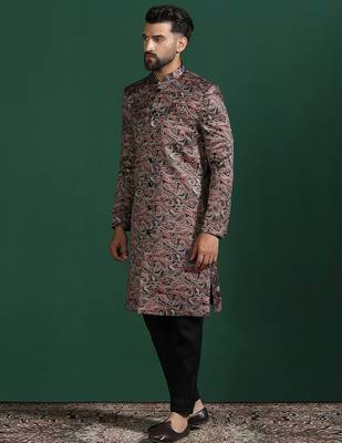 Maroon sherwani trouser set with paisley design     regal indian wedding attire 4