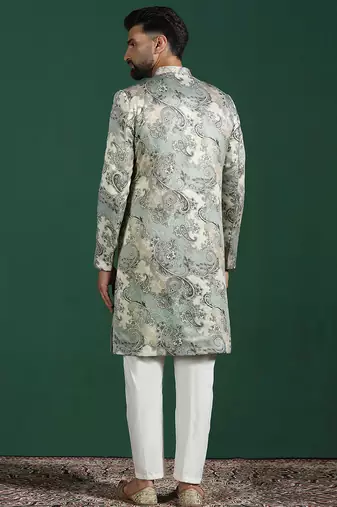multicolor sherwani pyjama set with paisley sherwani