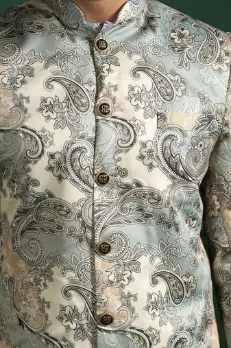 multicolor sherwani pyjama set with paisley sherwani