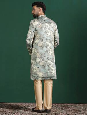 beige sherwani pyjama set with paisley sherwani 5
