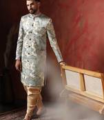 Beige sherwani patiala set with paisley design     indian traditional outfit for men