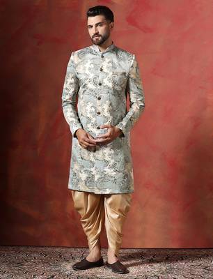 Beige sherwani patiala set with paisley design     indian traditional outfit for men 2