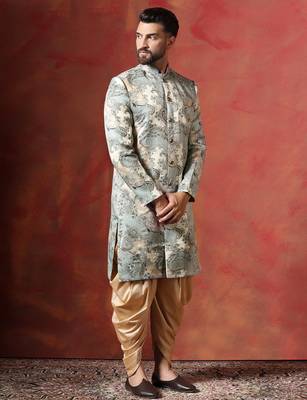 Beige sherwani patiala set with paisley design     indian traditional outfit for men 3