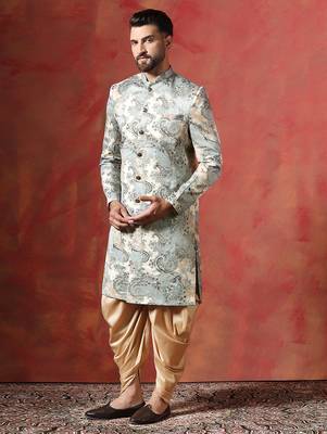 Beige sherwani patiala set with paisley design     indian traditional outfit for men 4
