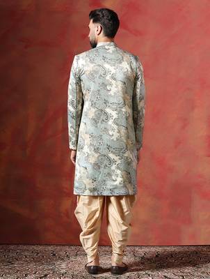 Beige sherwani patiala set with paisley design     indian traditional outfit for men 5