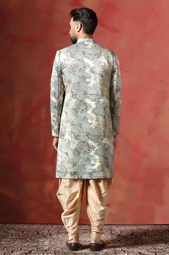 Beige sherwani patiala set with paisley design     indian traditional outfit for men