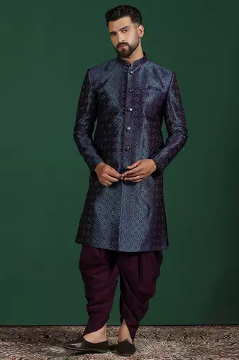 Navy blue embroidered sherwani dhoti set – indian groom wedding wear