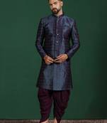 Navy blue embroidered sherwani dhoti set     indian groom wedding wear
