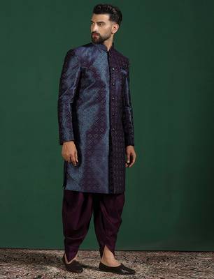 Navy blue embroidered sherwani dhoti set     indian groom wedding wear 2