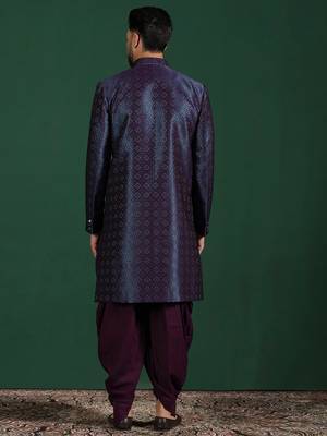 Navy blue embroidered sherwani dhoti set     indian groom wedding wear 4