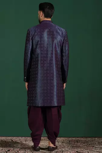 Navy blue embroidered sherwani dhoti set     indian groom wedding wear