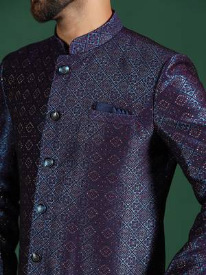 Navy blue embroidered sherwani dhoti set     indian groom wedding wear 5