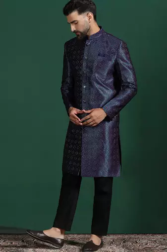 Navy blue Indo-western Dress In Embroidery for Formal Indian Weddings