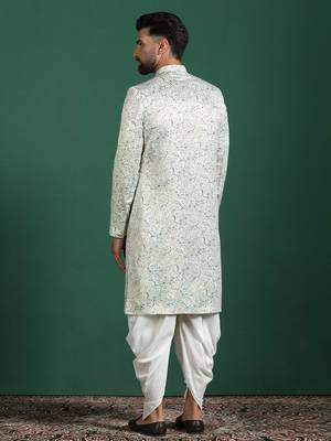 Cream sherwani dhoti set with paisley design     subtle indian groom outfit 5