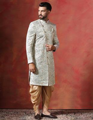 Cream sherwani patiala set with paisley design     indian cultural event outfit 3
