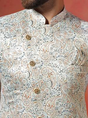 Cream sherwani patiala set with paisley design     indian cultural event outfit 5