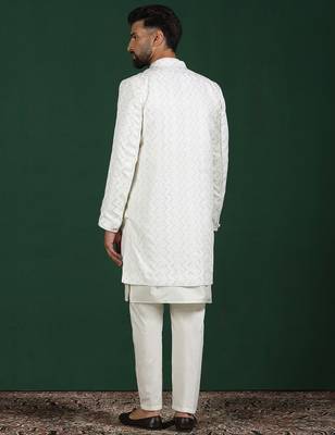 White open sherwani kurta pyjama set     embroidered indian wedding outfit 4