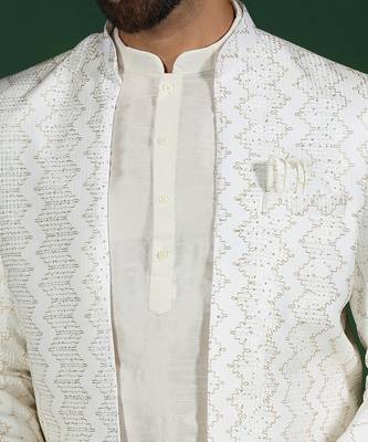 White open sherwani kurta pyjama set     embroidered indian wedding outfit 5
