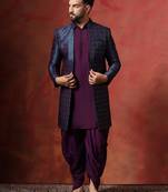 Navy blue open sherwani kurta pyjama set     embroidered traditional indian wear