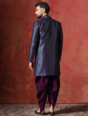 Navy blue open sherwani kurta pyjama set     embroidered traditional indian wear 4