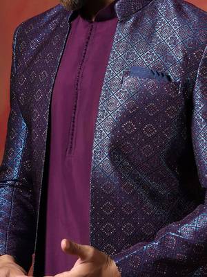 Navy blue open sherwani kurta pyjama set     embroidered traditional indian wear 5