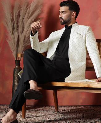 White open sherwani kurta pyjama set     formal indian ethnic wear for men 1