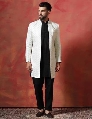 White open sherwani kurta pyjama set     formal indian ethnic wear for men 2
