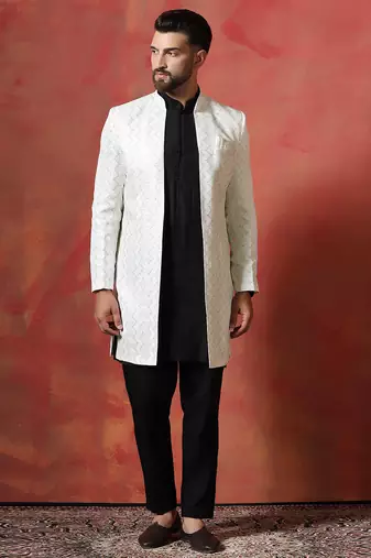 White open sherwani kurta pyjama set     formal indian ethnic wear for men