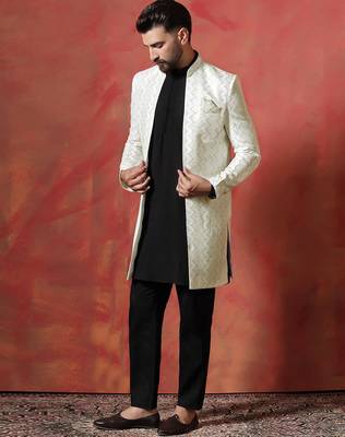 White open sherwani kurta pyjama set     formal indian ethnic wear for men 3