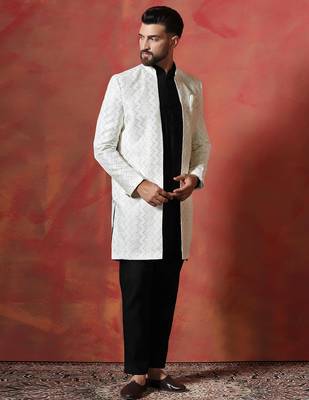 White open sherwani kurta pyjama set     formal indian ethnic wear for men 4