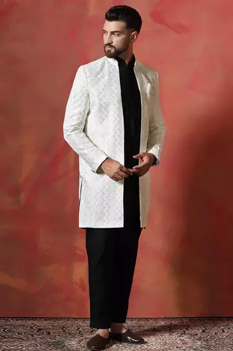 White open sherwani kurta pyjama set     formal indian ethnic wear for men