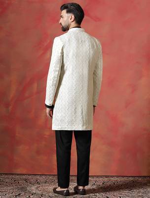 White open sherwani kurta pyjama set     formal indian ethnic wear for men 5