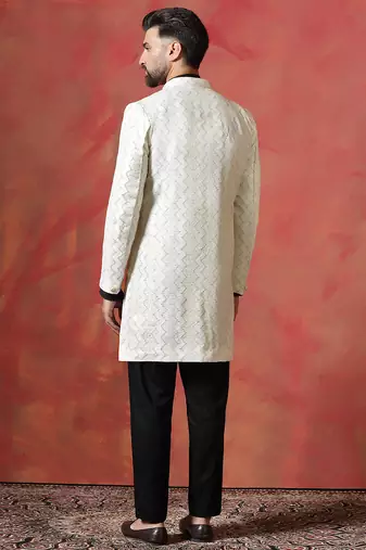 White open sherwani kurta pyjama set     formal indian ethnic wear for men