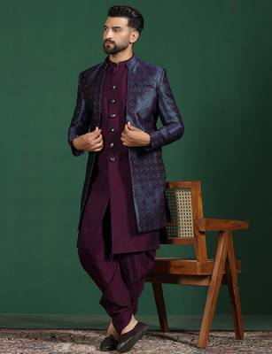 Navy blue indowestern dhoti set with embroidery     fusion indian wedding wear 1