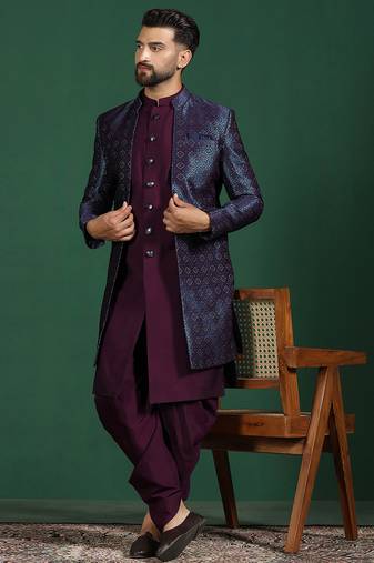 Navy blue indowestern dhoti set with embroidery – fusion indian wedding wear