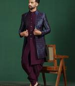 Navy blue indowestern dhoti set with embroidery     fusion indian wedding wear