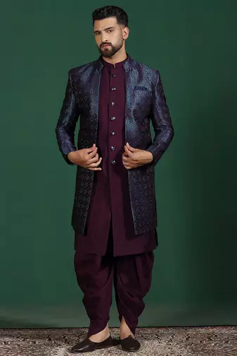 Navy blue indowestern dhoti set with embroidery     fusion indian wedding wear