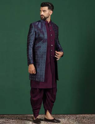 Navy blue indowestern dhoti set with embroidery     fusion indian wedding wear 3