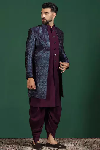 Navy blue indowestern dhoti set with embroidery     fusion indian wedding wear