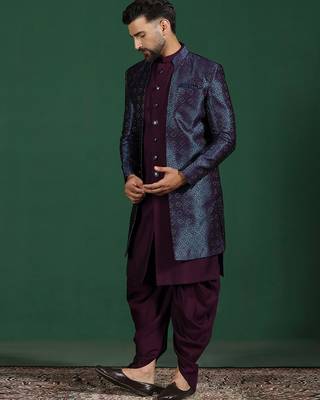 Navy blue indowestern dhoti set with embroidery     fusion indian wedding wear 4