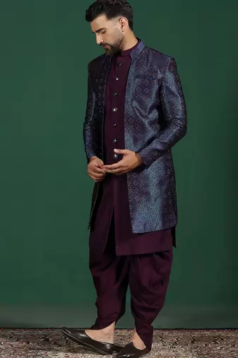 Navy blue indowestern dhoti set with embroidery     fusion indian wedding wear
