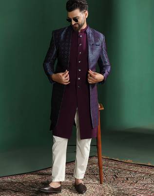 navy blue indowestern pyjama set with embroidery 1