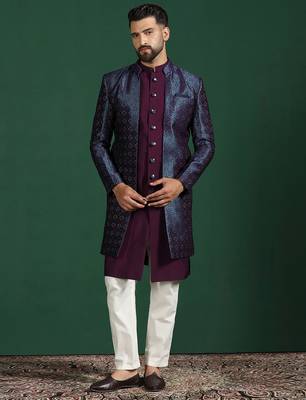 navy blue indowestern pyjama set with embroidery 2