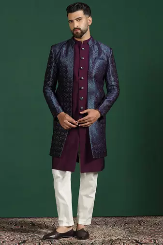 navy blue indowestern pyjama set with embroidery