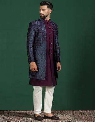 navy blue indowestern pyjama set with embroidery 3