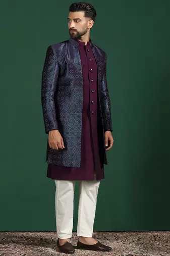 navy blue indowestern pyjama set with embroidery