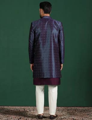 navy blue indowestern pyjama set with embroidery 4