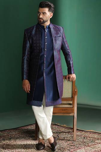Navy blue indowestern pyjama set with embroidery – stylish indian fusion wear