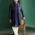 Navy Blue Indo-Western Sherwani With Kurta Pajama In Front Open Style