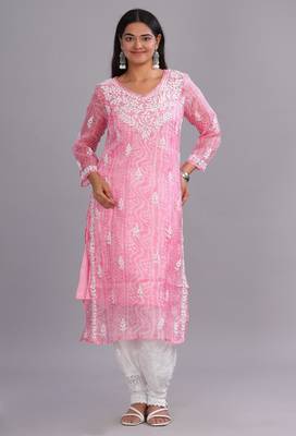 Floral Embroidered Cotton Chikankari Straight Kurta for Women 5